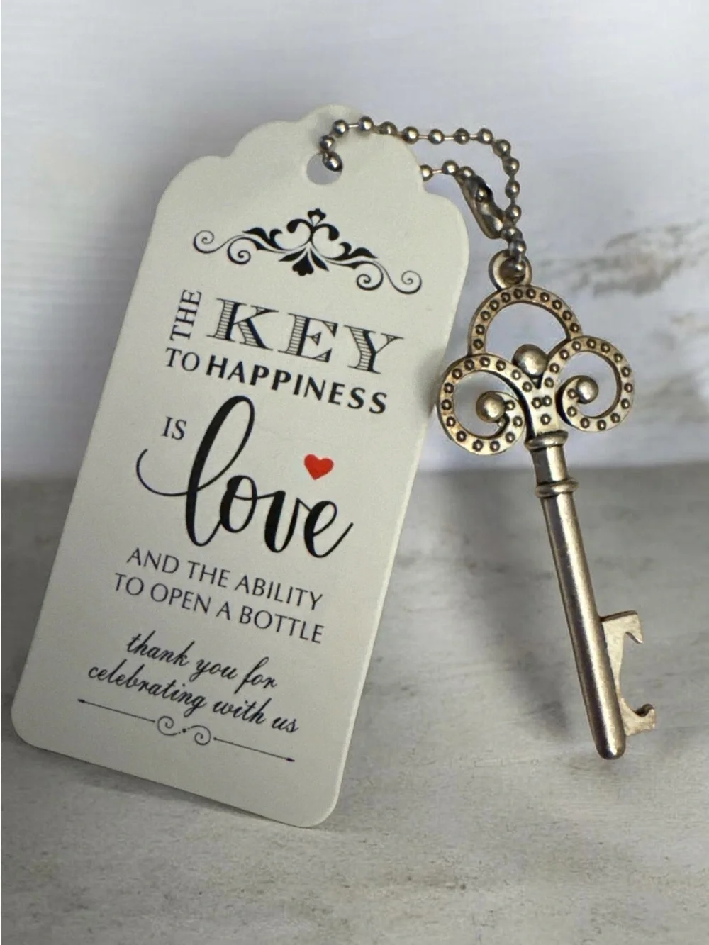 Key to Happiness Love Bottle Opener Favor - White and Gold